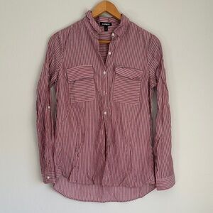 express long sleeves button up shirt burgundy/red and gray Striped Shirt